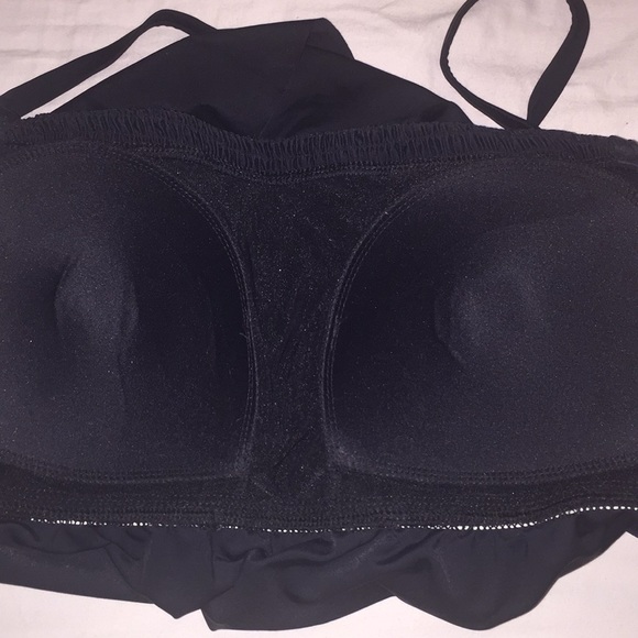 Plus sz Swimsuit for All black smocked bandeau top - Picture 4 of 12